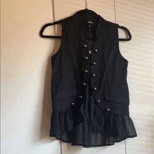 Black ruffle button vest